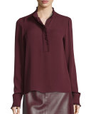 Eilliv Classic Silk Georgette Ruffle-Trim Top