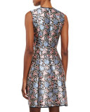 Sleeveless Floral-Print Fit-and-Flare Dress, Blue/Pink