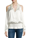 Jamie Charmeuse Cold-Shoulder Top, Soft White