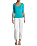 3/4-Sleeve V-Neck Tissue Tee, Azure