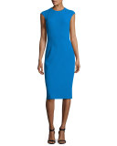 Cap-Sleeve Crewneck Sheath Dress, Wave