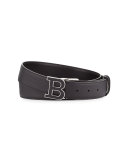 Enamel B Buckle Reversible Leather Belt, Black