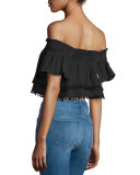 Rosal Off-The-Shoulder Layered Crop Top, Black