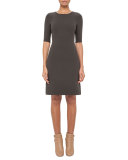 Half-Sleeve Round-Neck Sheath Dress, Turtle