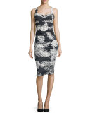 Sandy Ruched Pencil Skirt, Black/White