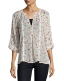 Gloria B Floral Silk Blouse, Pink/White