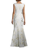 Sleeveless Metallic Jacquard Mermaid Gown 