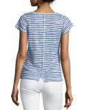 Striped Linen Button-Back Tee