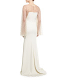 Pearly Batwing-Sleeve Mermaid Gown, Ivory