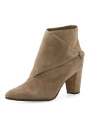 Diaz Suede Wrap Low-Heel Bootie, Taupe
