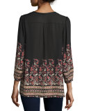 Riva Floral-Print 3/4-Sleeve Georgette Top