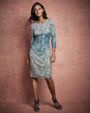 3/4-Sleeve Printed Sheath Dress, Gray Multi