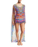 Printed Sheer Chiffon Coverup Top