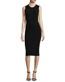 Sleeveless Round-Neck Ribbed Dress, Black