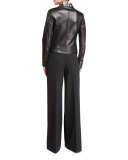 Leather Jacket with Flower Appliques 