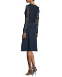Long-Sleeve Combo Dress, Midnight Blue