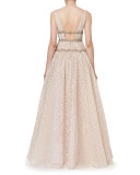 Sleeveless V-Neck Crystal-Waist Gown, Rose Gold