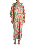 Dynasty Pearl-Print Long Caftan, Red/Multicolor