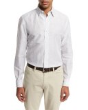 Melange Linen-Cotton Sport Shirt, Light Gray