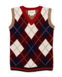 Gilet Wool Argyle Sweater Vest, Camel/Red/Green, Size 6-36 Months
