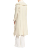 Fringe-Trim Wool-Blend Coat, Ivory