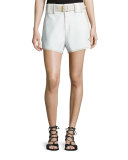 Belted Mid-Rise Shorts, White