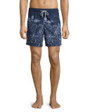 Moorea Bubble-Print Swim Trunks, Blue Marine