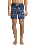 Moorea Bubble-Print Swim Trunks, Blue Marine