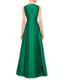 Sleeveless V-Neck Coatdress Gown, Bonsai