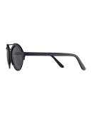 Milan II Matte Monochromatic Round Sunglasses, Black