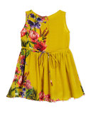 Silk Crepe Bead-Trim Dress, Yellow, Size 8-12