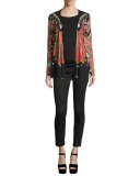 Stud-Print Wrap Cardigan, Red/Black