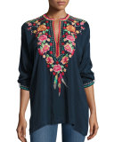 Blossom Tab-Sleeve Embroidered Blouse 