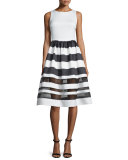Sleeveless Larue Striped Combo Dress, Black/White