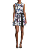 Sleeveless Ruffled Drawstring-Bow Dress, White/Multi
