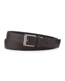 Reversible Grained Leather Belt, Brown/Light Blue