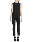 Abby Piped Crepe Tank, Black