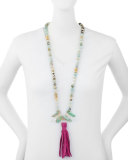 Cuban Beaded Tassel Necklace, 36"