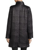 Quilted Nylon Knee-Length Coat, Black, Petite
