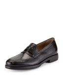 Lucky Calfskin Penny Loafer on Rubber Sole, Black