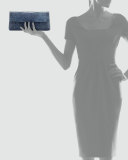 Gotham Crocodile Flap Clutch Bag, Denim Matte