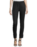 Alexa Metallic Grid Button-Cuff Leggings, Caviar 