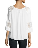 Bellange 3/4-Sleeve Lace Top, White