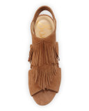 Elaine Fringe Chunky-Heel Sandal, Saddle