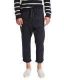 Drop-Rise Cropped Drawstring Pants, Navy