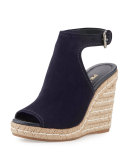 Suede Open-Toe Espadrille Glove Sandal, Blue (Bleu)