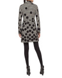 Dotted Houndstooth A-Line Coat, Black/Cream