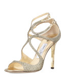 Lang Glittered Strappy Sandal, Light Bronze
