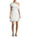 One-Shoulder Tiered Gauze Dress, White
