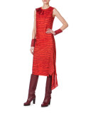 Sleeveless Printed Asymmetric-Panel Dress, Red